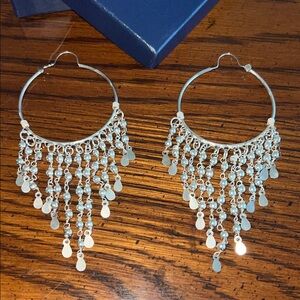 925 Silver Dangle Hoop Earrings with Cascading Charms